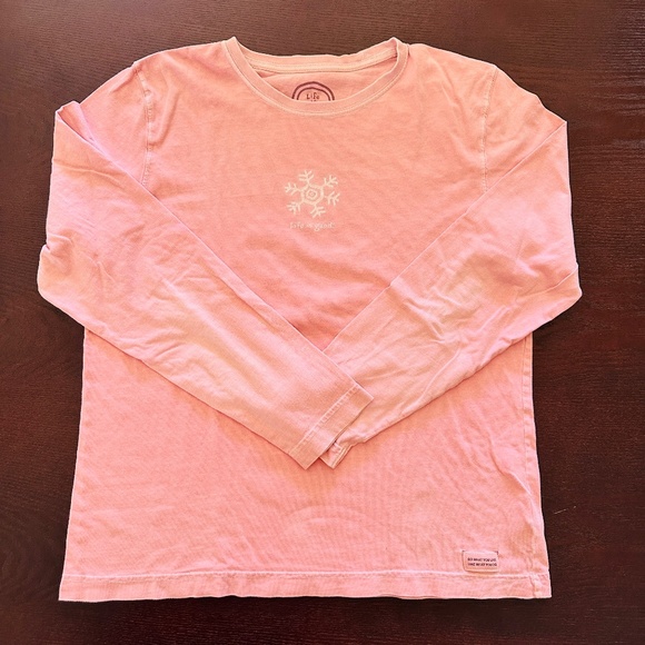 5 for $15 🦋 LIFE IS GOOD | "Snowflake" Longsleeve T-Shirt in Pink - Picture 4 of 6